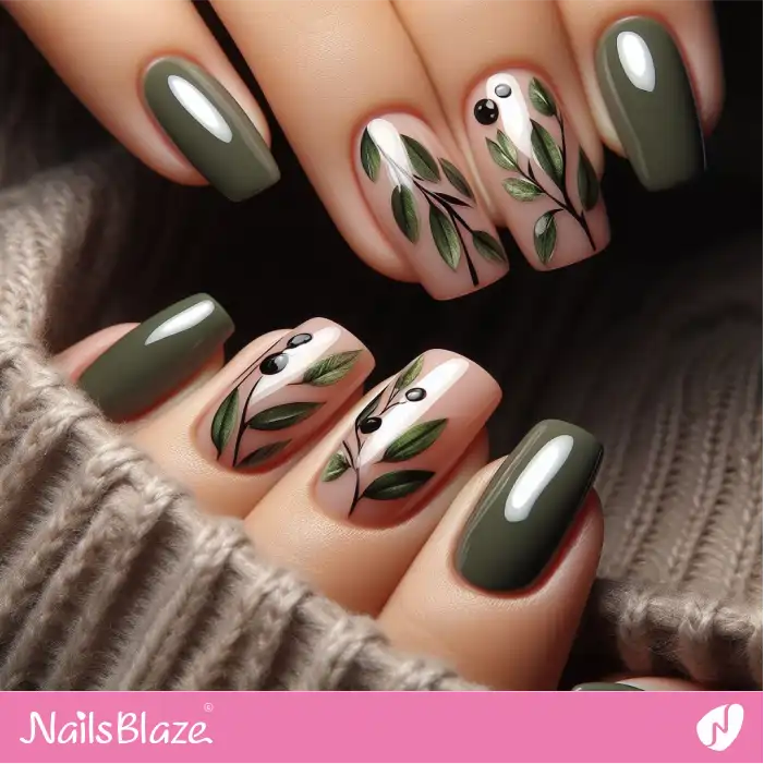 Square Olive Nails | Nature-inspired Nails - NB1602